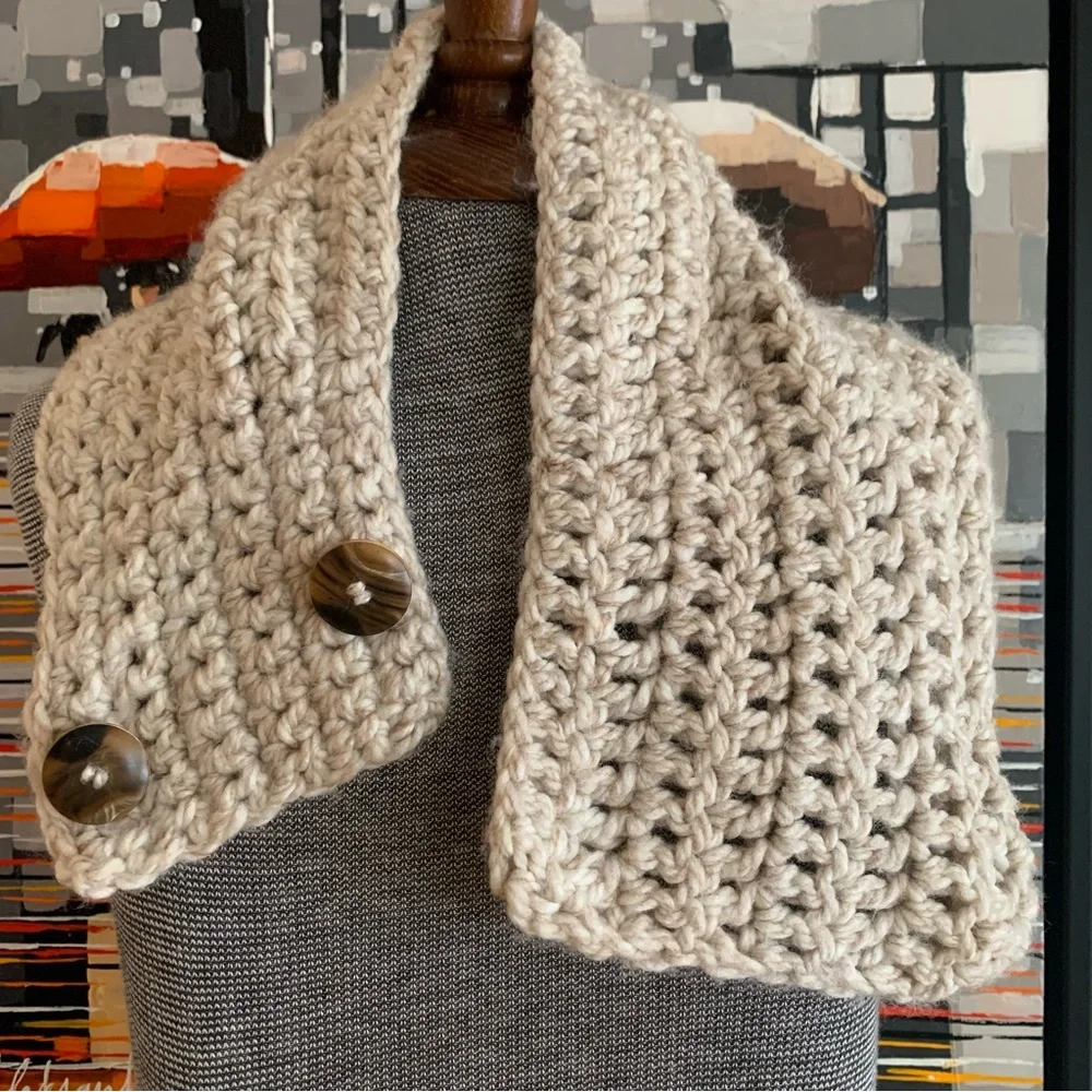 Handmade Chunky Knit Crochet Scarf in Oatmeal Brown